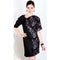 Asymmetric 3/4 Sleeve Print Crinkle Dress - Black and White